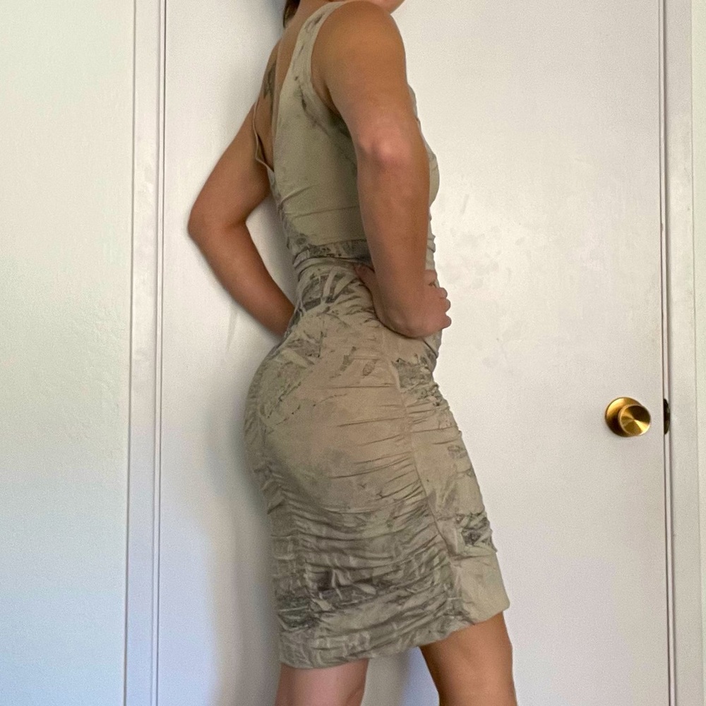 Unique hand printed bodycon cocktail dress. One-of-a-kind pattern from Portugal